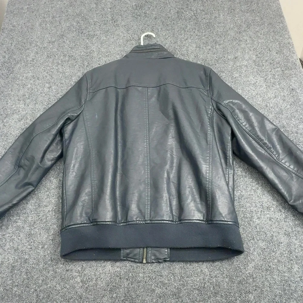 Levis Jacket Mens L Blue Faux Leather Sherpa Lined Bomber Moto Biker Style